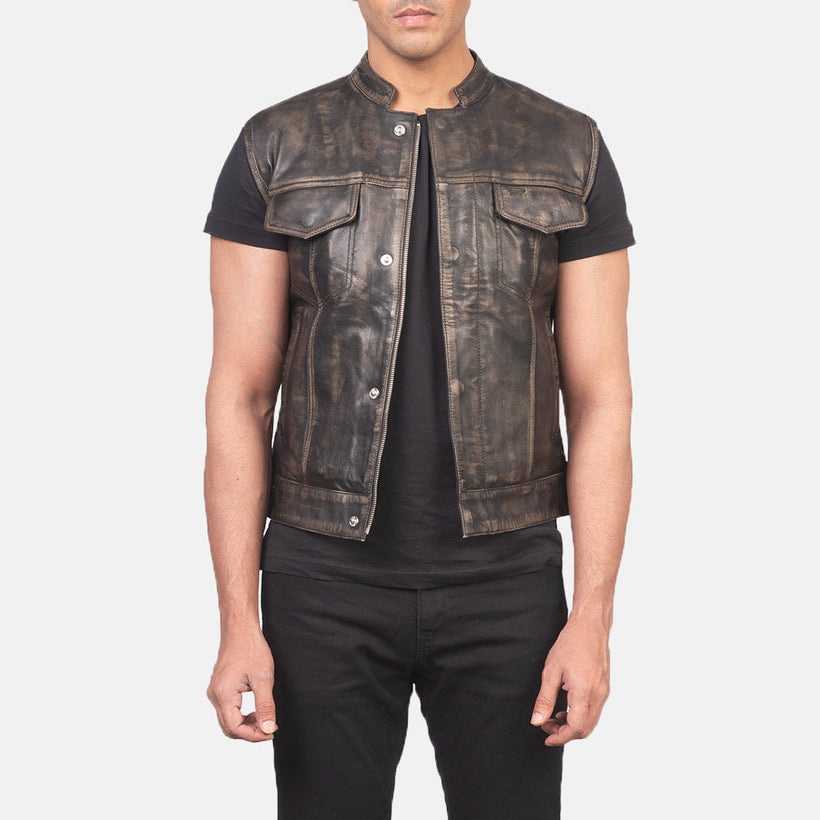 Atlas Moto Distressed Ruskea Nahkaliivi Miehille