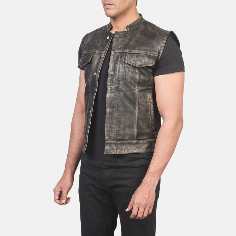 Atlas Moto Distressed Ruskea Nahkaliivi Miehille