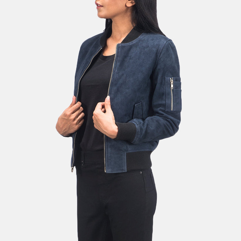 Ava MA-1 Blue Suede Nahkainen Pommitakki Naisille