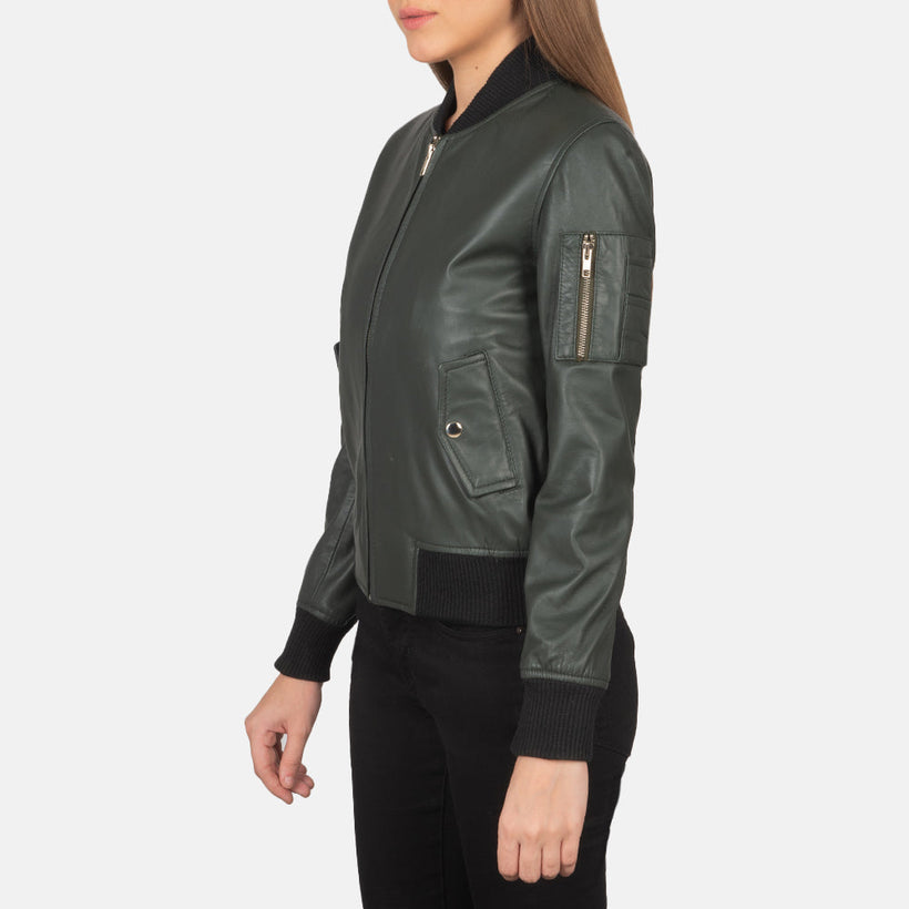 Ava MA-1 Green Nahkainen Pommitakki Naisille