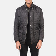 Men's Barry Quilted Musta Windbreaker Nahkatakki Miehille in Black Polyester - Front Profile View &amp; Tailored Silhouette | Buy Online