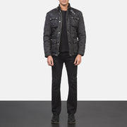 Men's Barry Quilted Musta Windbreaker Nahkatakki Miehille - Lateral Side Profile View Showing Sleeve Cut &amp; Athletic Taper Fit