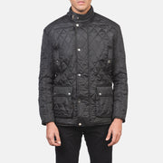 Close-Up Detail of Belted Band &amp; Button Hardware on Men's Barry Quilted Musta Windbreaker Nahkatakki Miehille