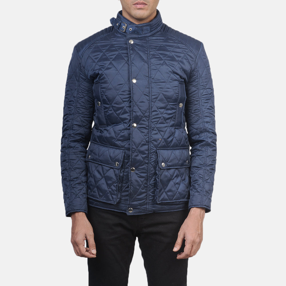 Men's Barry Quilted Blue Windbreaker Nahkatakki Miehille - Lateral Side Profile View Showing Sleeve Cut &amp; Athletic Taper Fit