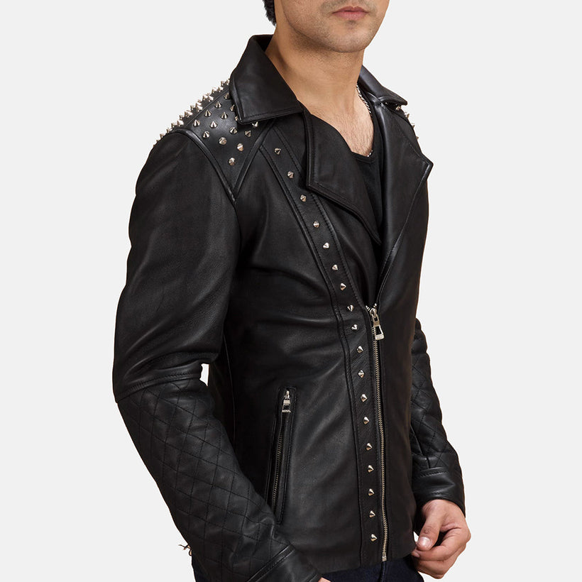 Musta Studded Nahkainen Biker-takki Miehille