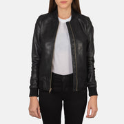 Women's Bliss Musta Nahkainen Pommitakki Naisille in Black Sheepskin Leather - Front Profile View &amp; Tailored Silhouette | Buy Online