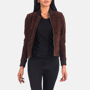 Women's Bliss Ruskea Suede Nahkainen Pommitakki Naisille in Brown Goatskin Suede - Front Profile View &amp; Tailored Silhouette | Buy Online
