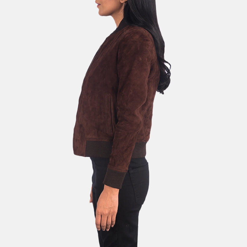 Bliss Ruskea Suede Nahkainen Pommitakki Naisille