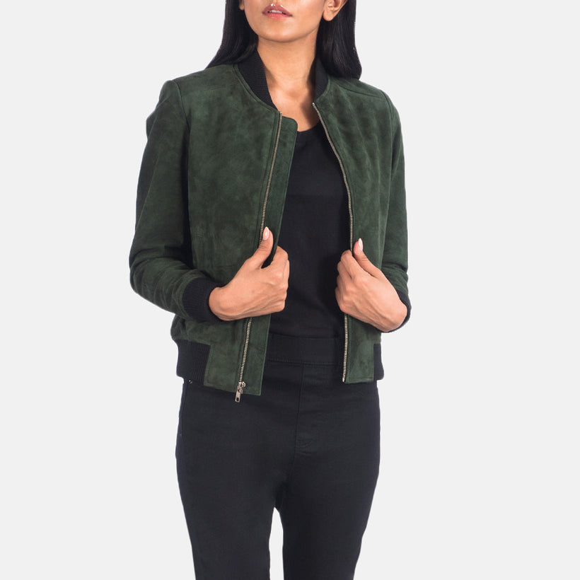 Bliss Green Suede Nahkainen Pommitakki Naisille