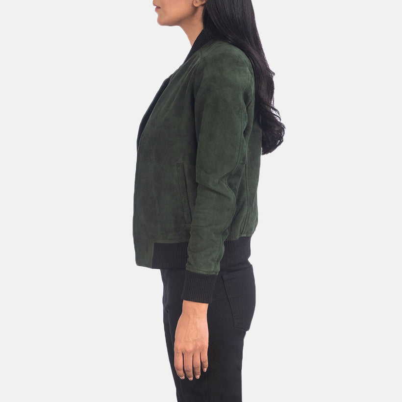 Bliss Green Suede Nahkainen Pommitakki Naisille