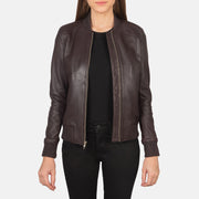 Women's Bliss Viininpunainen Nahkainen Pommitakki Naisille in Maroon Sheepskin Leather - Front Profile View &amp; Tailored Silhouette | Buy Online