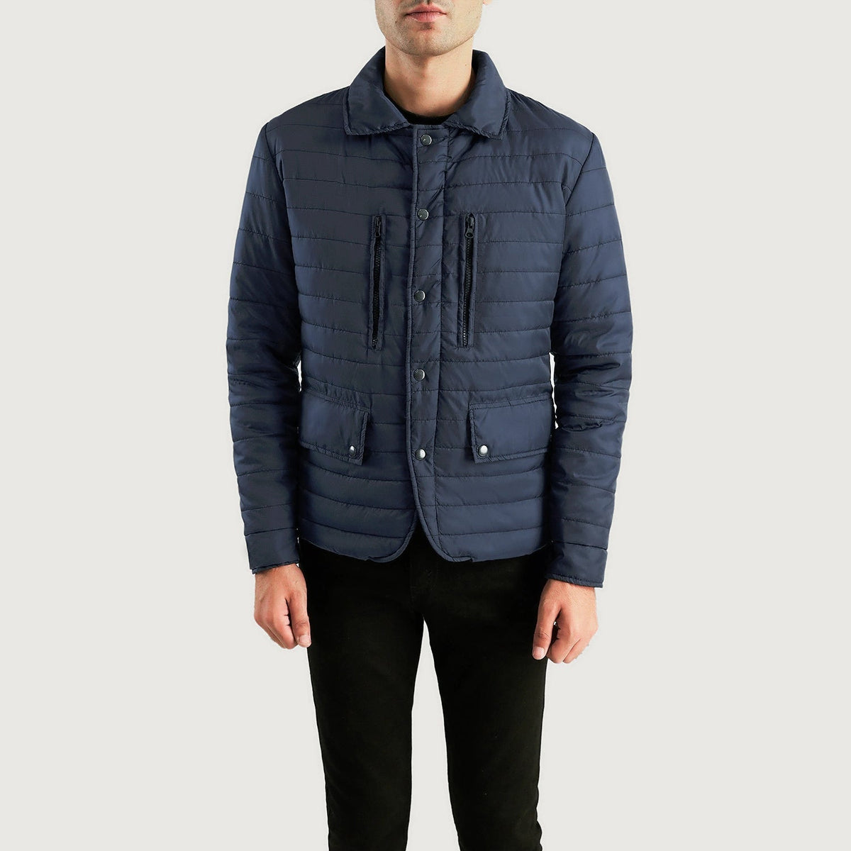 Men's Bo Quilt Windbreaker Nahkatakki Miehille - Lateral Side Profile View Showing Sleeve Cut &amp; Athletic Taper Fit