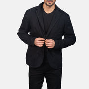Borges Musta Nahkainen Bleiseri Miehille in Black Poly-Cotton - Front Profile View &amp; Tailored Silhouette | Buy Online