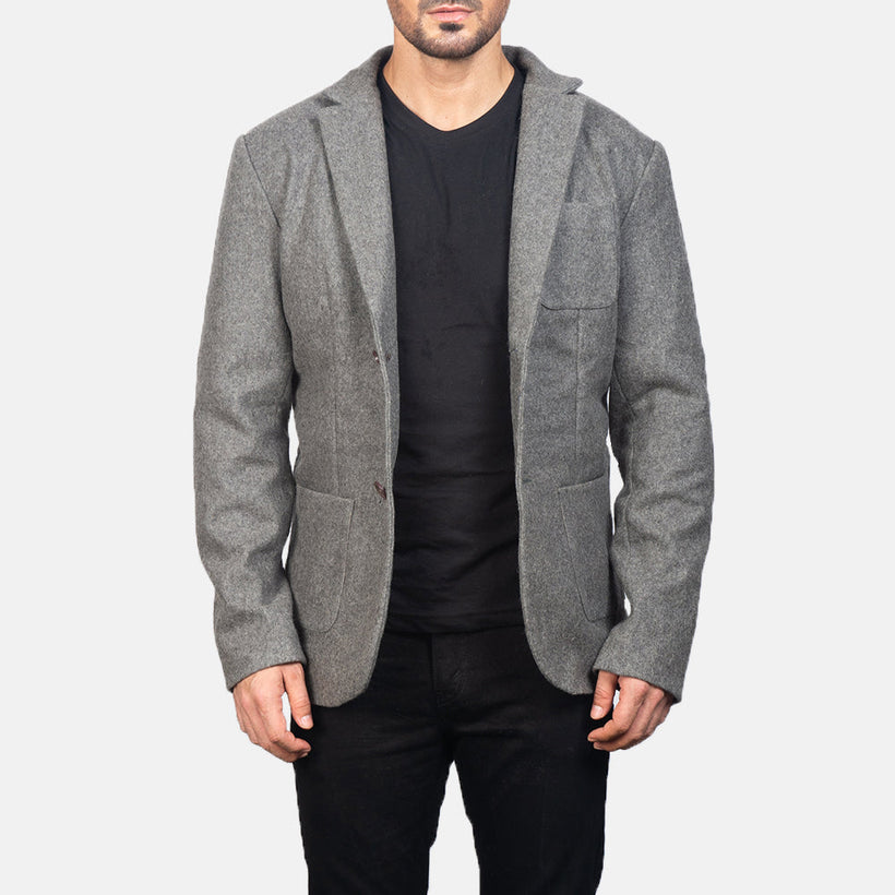 Borges Grey Wool Nahkainen Bleiseri Miehille