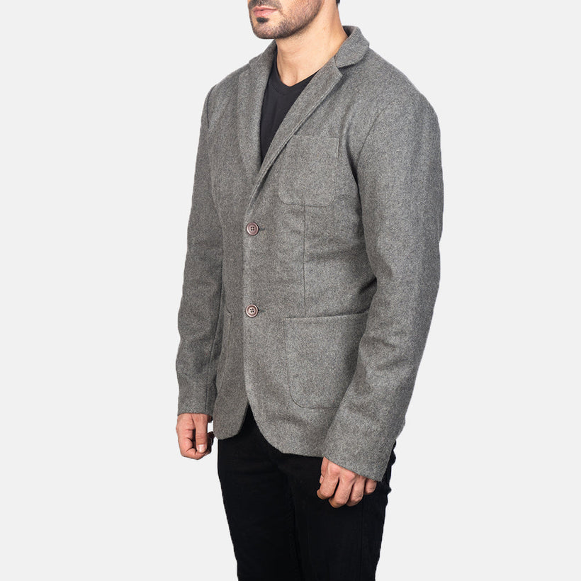 Borges Grey Wool Nahkainen Bleiseri Miehille