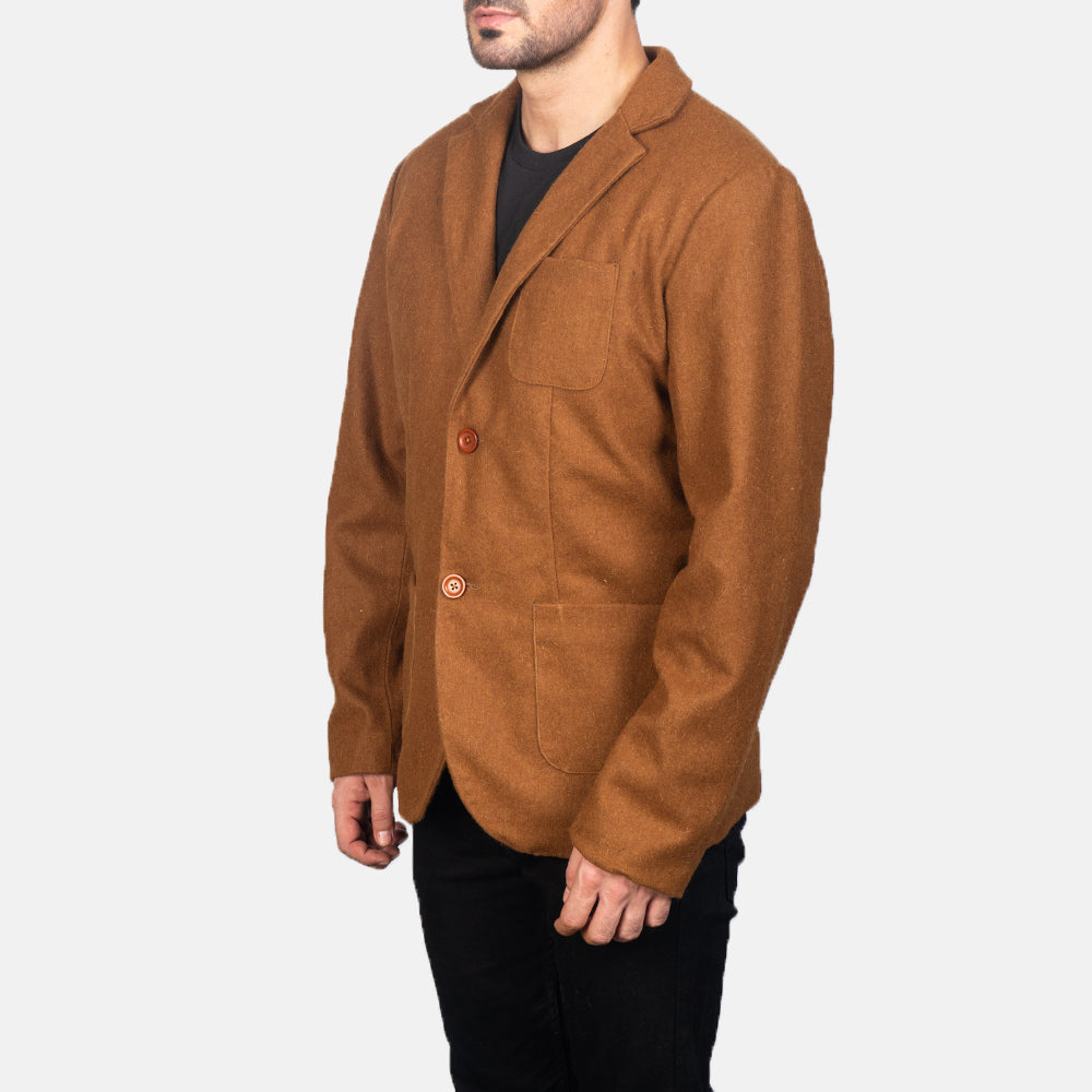 
Khaki Synthetic Wool Leather Blazer - Takaa istuvilla olkapäillä ja siistillä helmalla