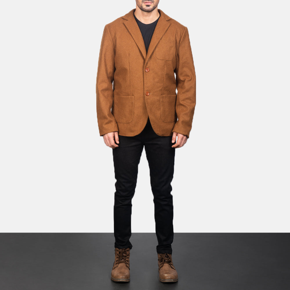 
Khaki Wool Blazer - Sivuprofiili ergonomisella hihanleikkauksella