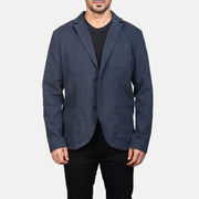 Borges Navy Blue Nahkainen Bleiseri Miehille in Navy Blue Poly-Cotton - Front Profile View &amp; Tailored Silhouette | Buy Online
