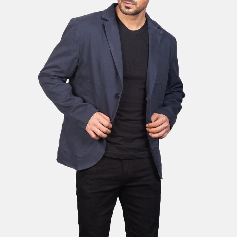 Borges Navy Blue Nahkainen Bleiseri Miehille