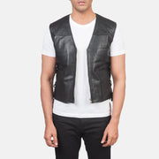 Men's Brandon Musta Nahkaliivi Miehille in Black Sheepskin Leather - Front Profile View &amp; Tailored Silhouette | Buy Online