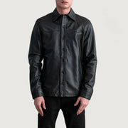 
Bronco Musta Leather Shirt Miehille - Sivuprofiili ergonomisella hihanleikkauksella