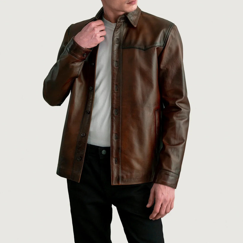 Bronco Distressed Ruskea Leather Shirt Miehille
