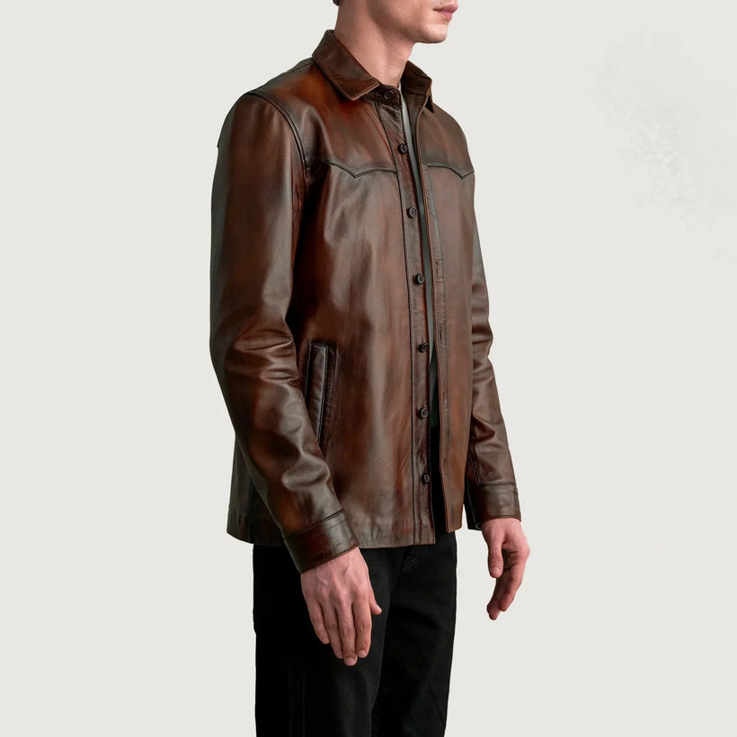 Bronco Distressed Ruskea Leather Shirt Miehille