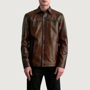 
Bronco Distressed Ruskea Leather Shirt Miehille - Sivuprofiili ergonomisella hihanleikkauksella