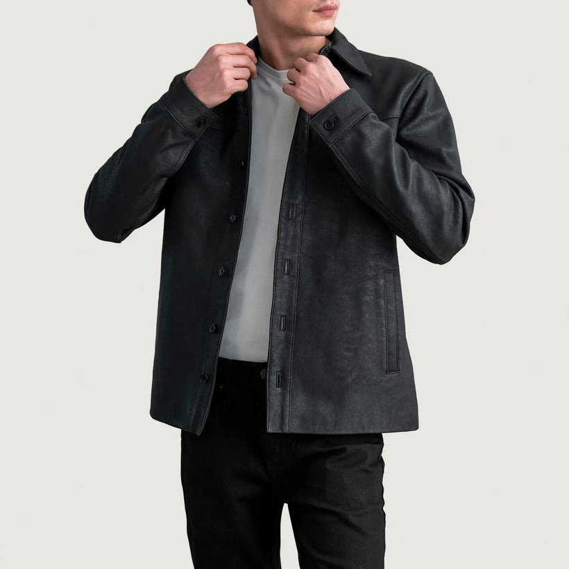 Bronco Tumbled Musta Leather Shirt Miehille