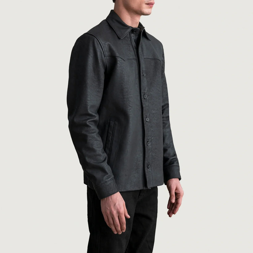 Bronco Tumbled Musta Leather Shirt Miehille