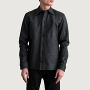 
Bronco Tumbled Musta Leather Shirt Miehille - Sivuprofiili ergonomisella hihanleikkauksella