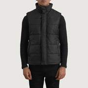 
Yksityiskohtainen lähikuva of Classic Collar & Zipper With Placket Hardware on Bryan Musta Toppaliivi Miehille