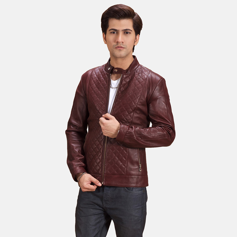 
Burgunn Dee Kastanjanruskea Nahkainen Biker-takki Miehille in Maroon Sheepskin Leather - Edestä ja räätälöity siluetti | Osta verkosta