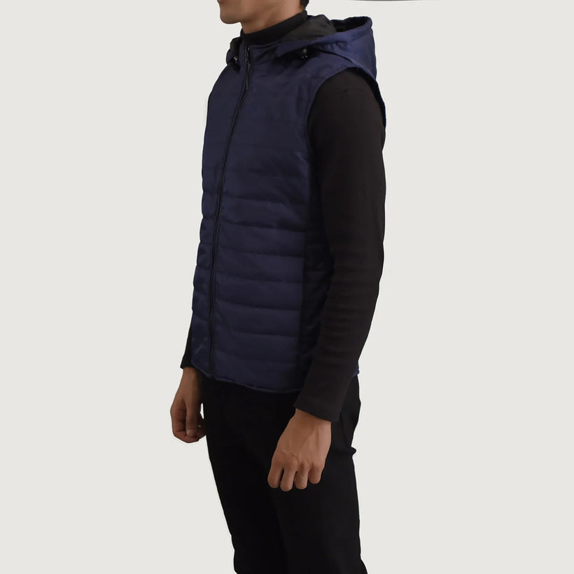 Carlo Blue Hooded Puffer Vest Miehille