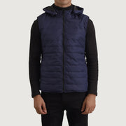 
Yksityiskohtainen lähikuva of Classic Collar & Zipper Hardware on Carlo Sininen Hupullinen toppaliivi Miehille