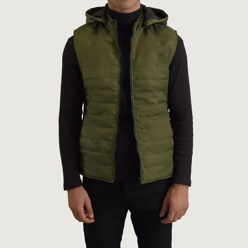 Carlo Green Hooded Puffer Vest Miehille