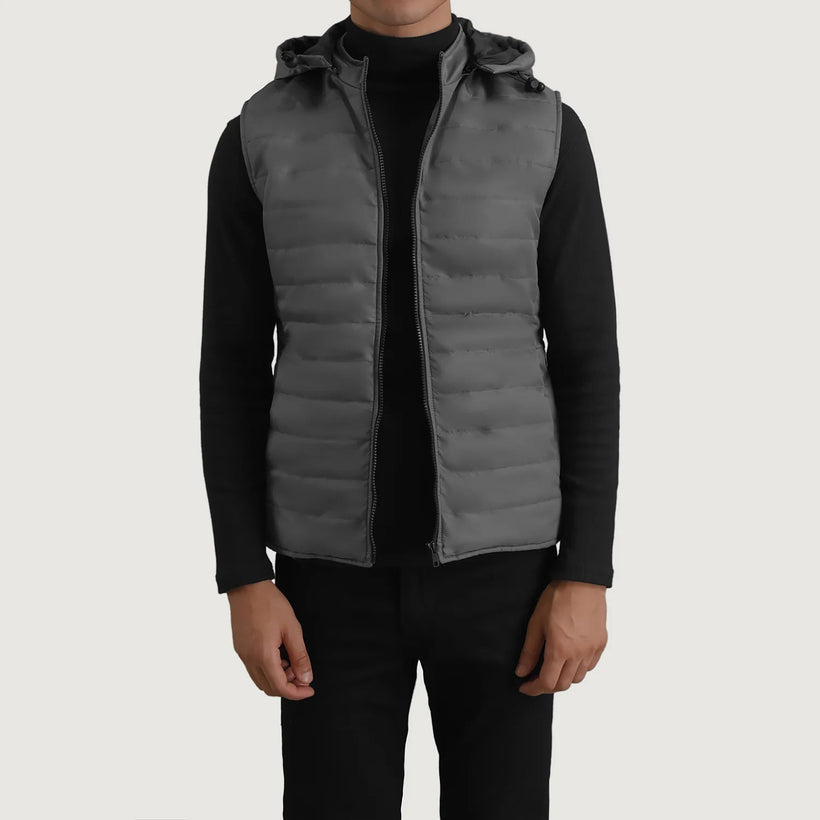 Carlo Grey Hooded Puffer Vest Miehille