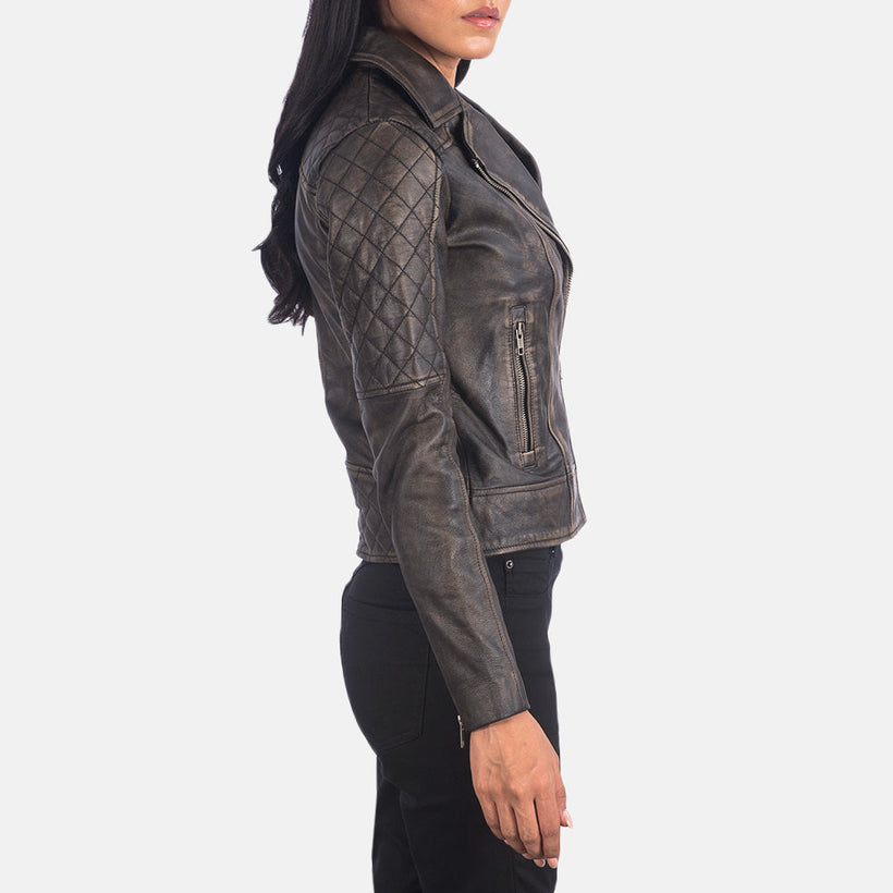 Carolyn Quilted Distressed Ruskea Nahkainen Biker-takki Naisille