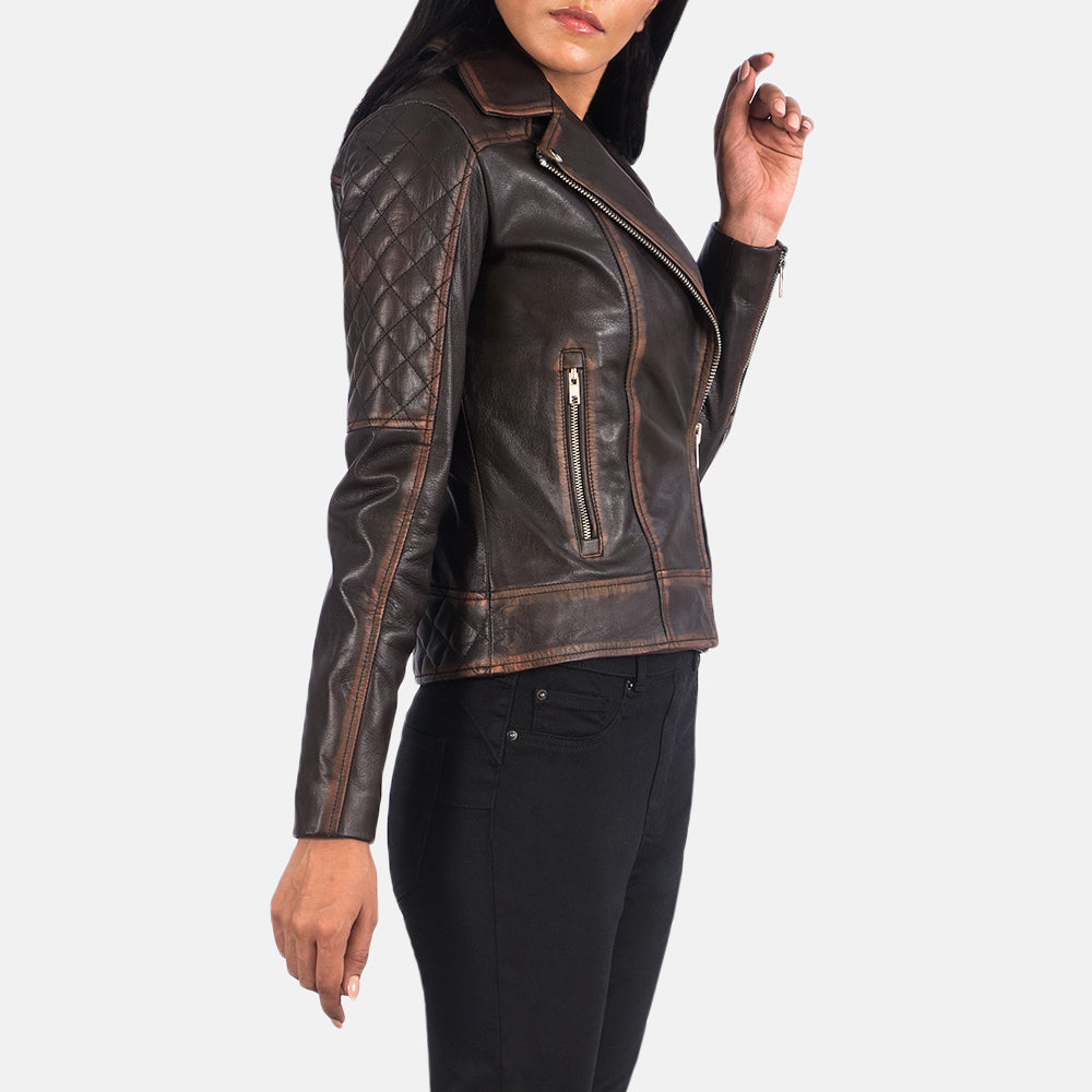 
Vintage Brown Goatskin Leather Biker Jacket - Takaa istuvilla olkapäillä ja siistillä helmalla