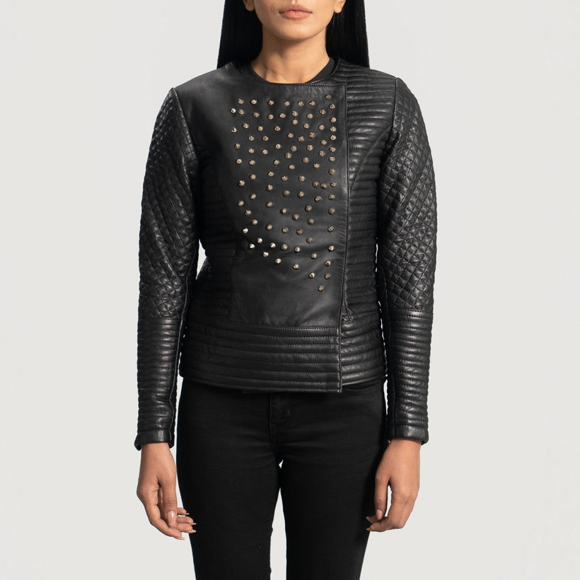 Celeste Studded Musta Nahkatakki Naisille