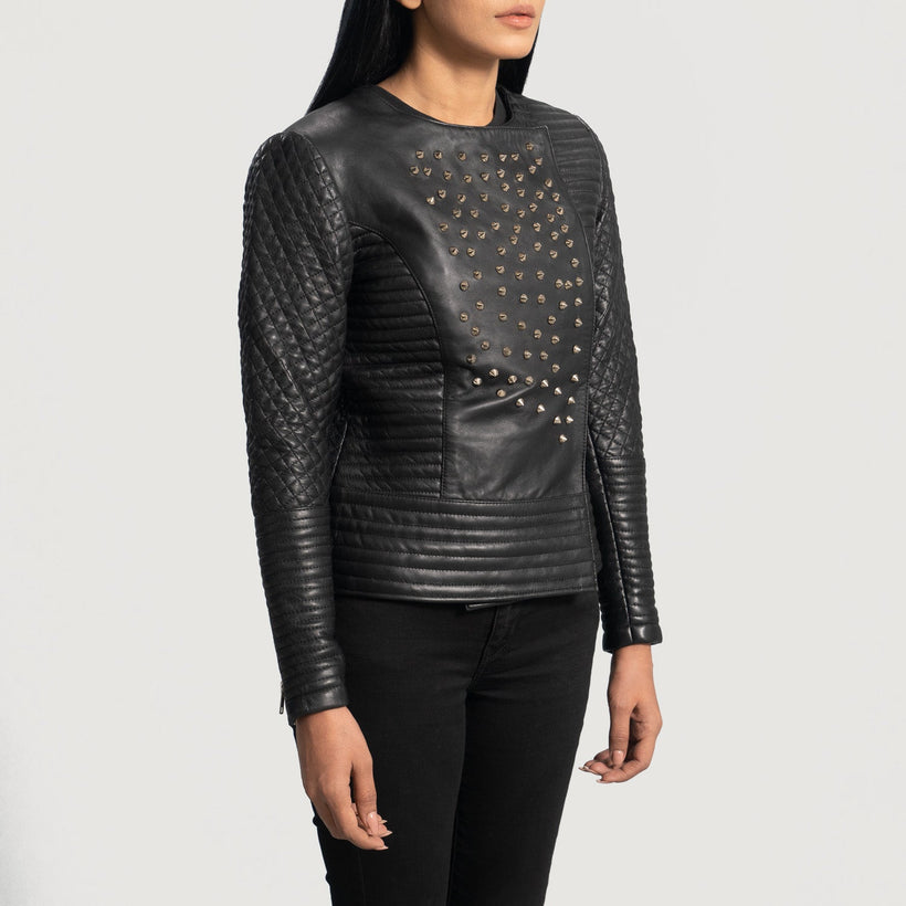 Celeste Studded Musta Nahkatakki Naisille