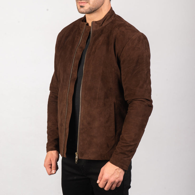 Charcoal Mocha Suede Nahkainen Biker-takki Miehille