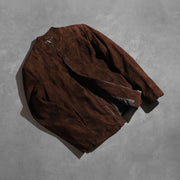 Zipper &amp; Hem Craftsmanship Construction Detail on Men's Charcoal Mocha Suede Nahkainen Biker-takki Miehille