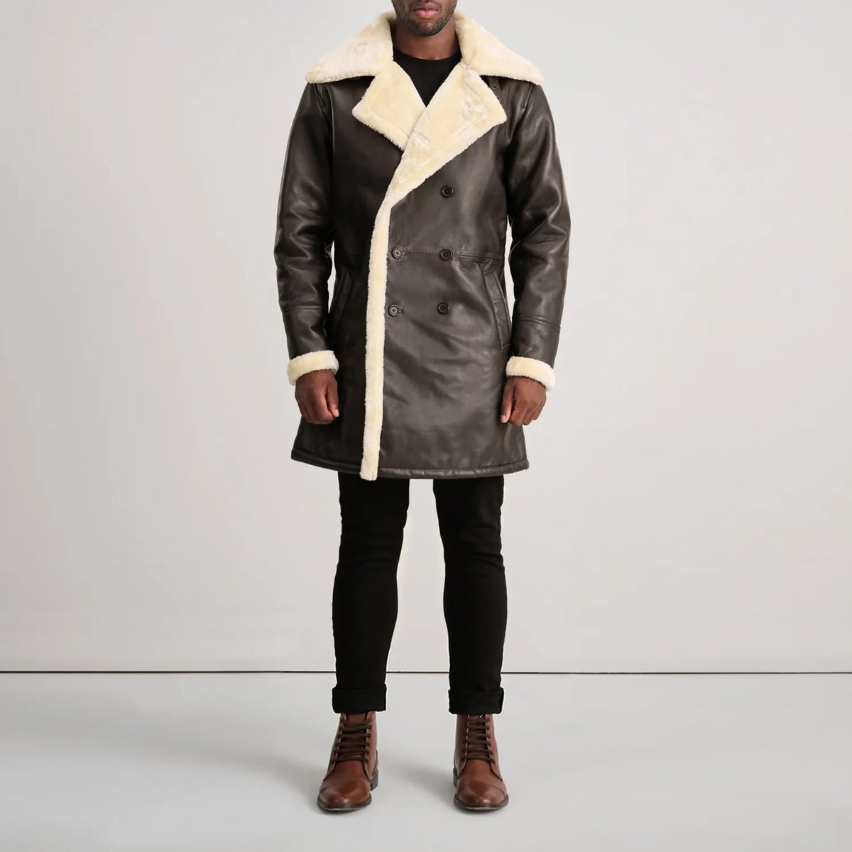 Charles Nahkatakki Pitkä Ruskea Shearling Nahkatakki Pitkä Miehille – alternate product view 3