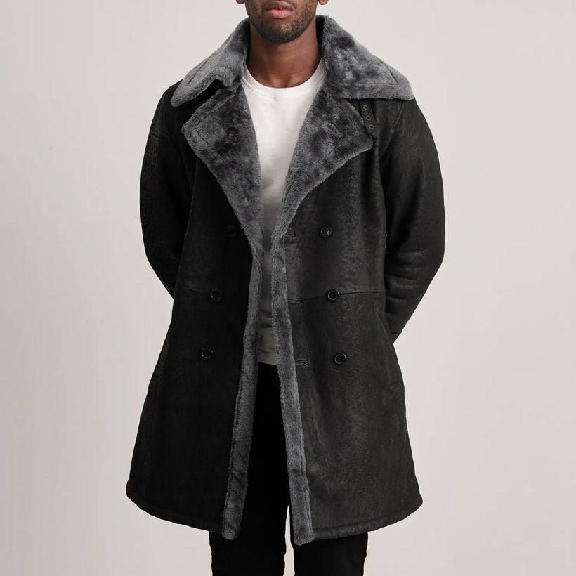Charles Nahkatakki Pitkä Ruskea Shearling Nahkatakki Pitkä Miehille