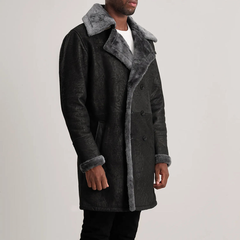 Charles Nahkatakki Pitkä Ruskea Shearling Nahkatakki Pitkä Miehille