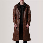 
Charlton Waxed Ruskea Leather Single Breasted Nahkatakki pitkä Miehille For Men in Distressed Brown Sheepskin Burnished - Edestä ja räätälöity siluetti | Osta verkosta