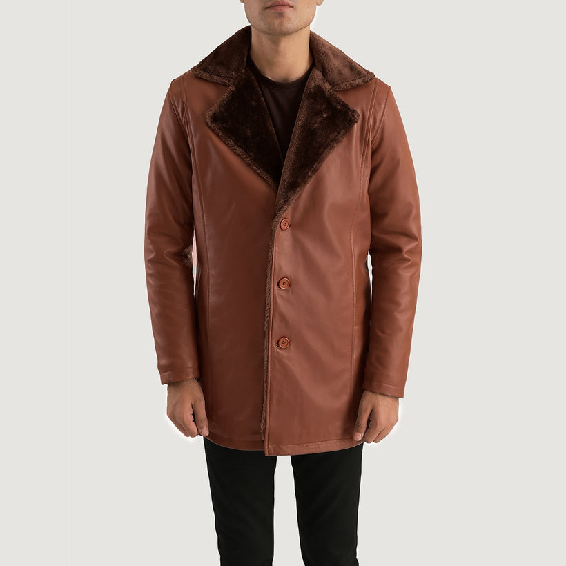 Cinnamon Ruskea Leather Fur Nahkatakki Pitkä Miehille