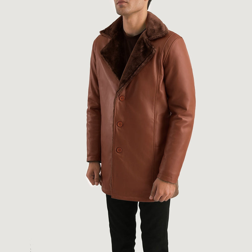 Cinnamon Ruskea Leather Fur Nahkatakki Pitkä Miehille