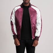 Clarke Maroon Varsity Nahkatakki Miehille - Lateral Side Profile View Showing Sleeve Cut &amp; Athletic Taper Fit